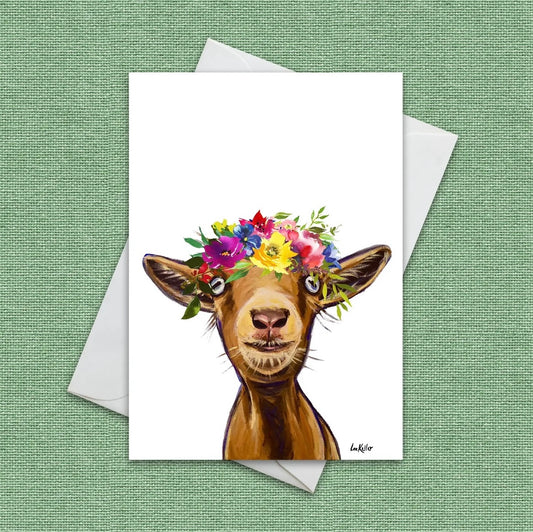 Summer Flowers Goat Card Greeting Card