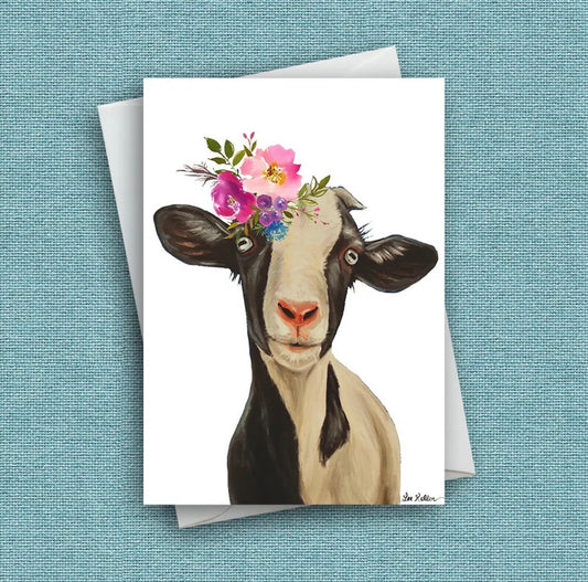 Bright Blooms Goat Card 'Luna' Greeting Card