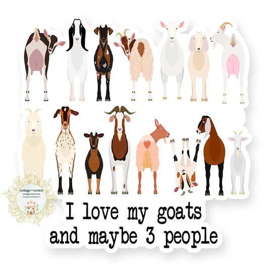 I Love My Goats and Maybe 3 People Vinyl Decal Sticker
