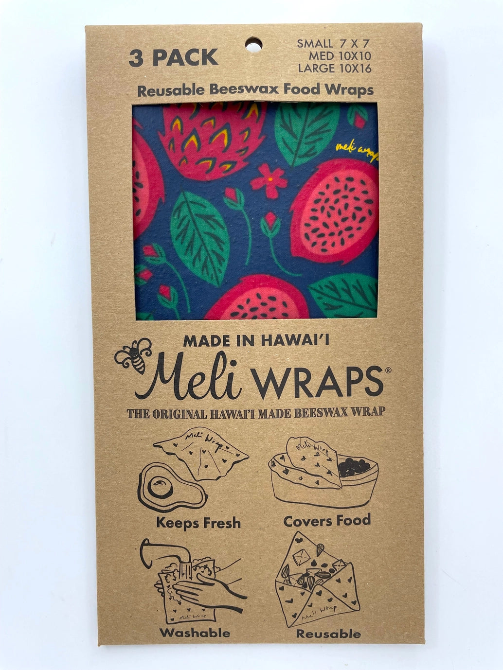 Reusable Beeswax Wraps-Meli Wraps 3 Packs Case in Dragonfruit Print