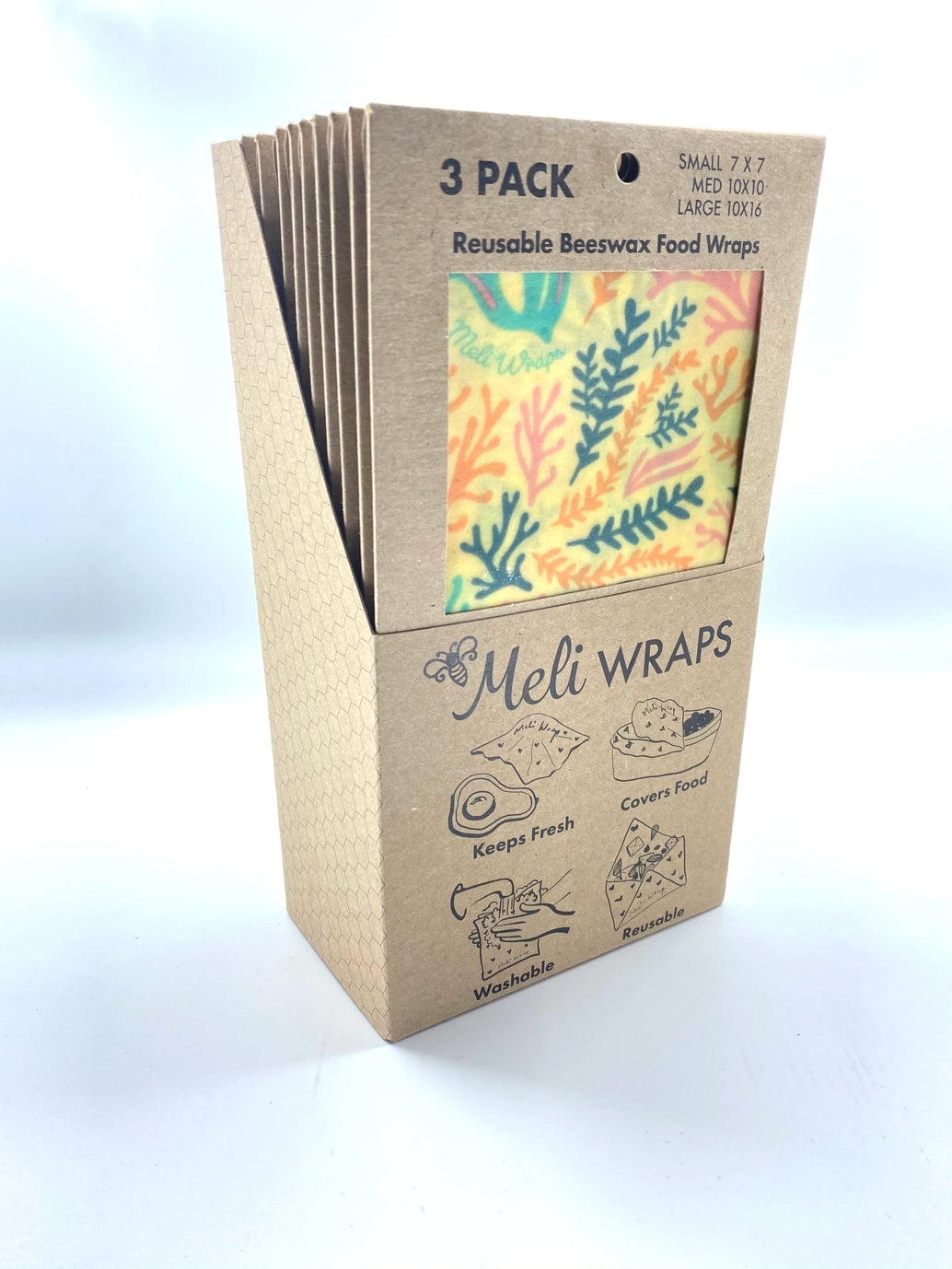 Reusable Beeswax Wraps-Meli Wraps 3 Packs Case in Reef Print