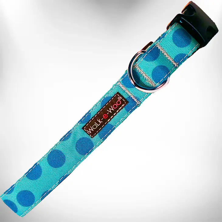 Walk-e-Woo Small Dog Collar: Turquoise and Blue Dot