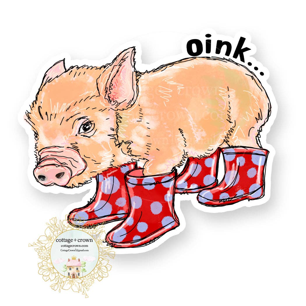 Pig in Boots Oink Farm Animal Farmhouse Vinyl Decal Sticker